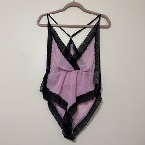 Yandy Black and Pink Lace Romper Lingerie